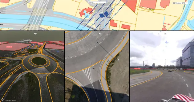 Projektowe dane wektorowe nałożone na panoramę i podgląd mapy